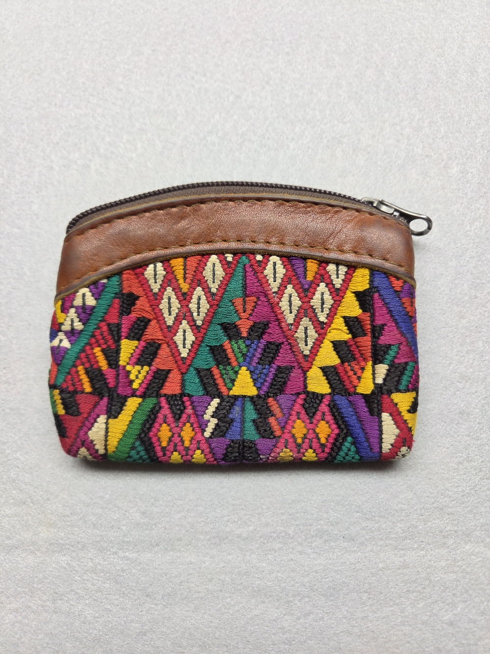 Nena & Co. Multicolor Embroidered Coin Pouch with Brown Trim